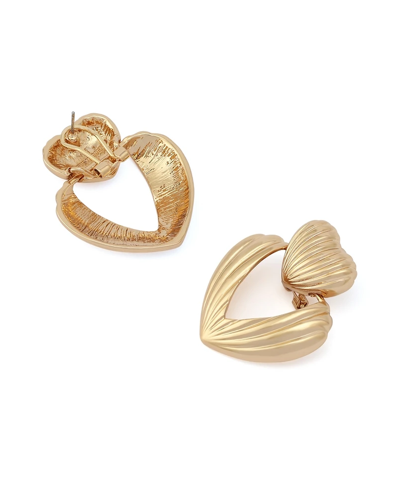 Steve Madden Gold Fluted Heart Drop Earrings