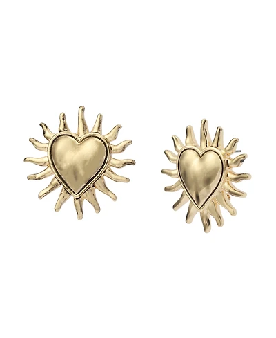 Steve Madden Gold Sunburst Heart Button Earrings