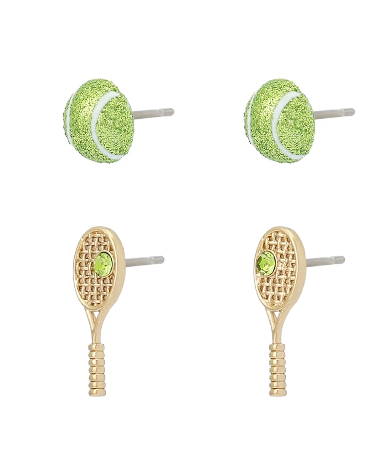 Betsey Johnson Faux Stone Tennis Racquet Ball Duo Stud Earring Set