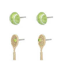 Betsey Johnson Faux Stone Tennis Racquet Ball Duo Stud Earring Set