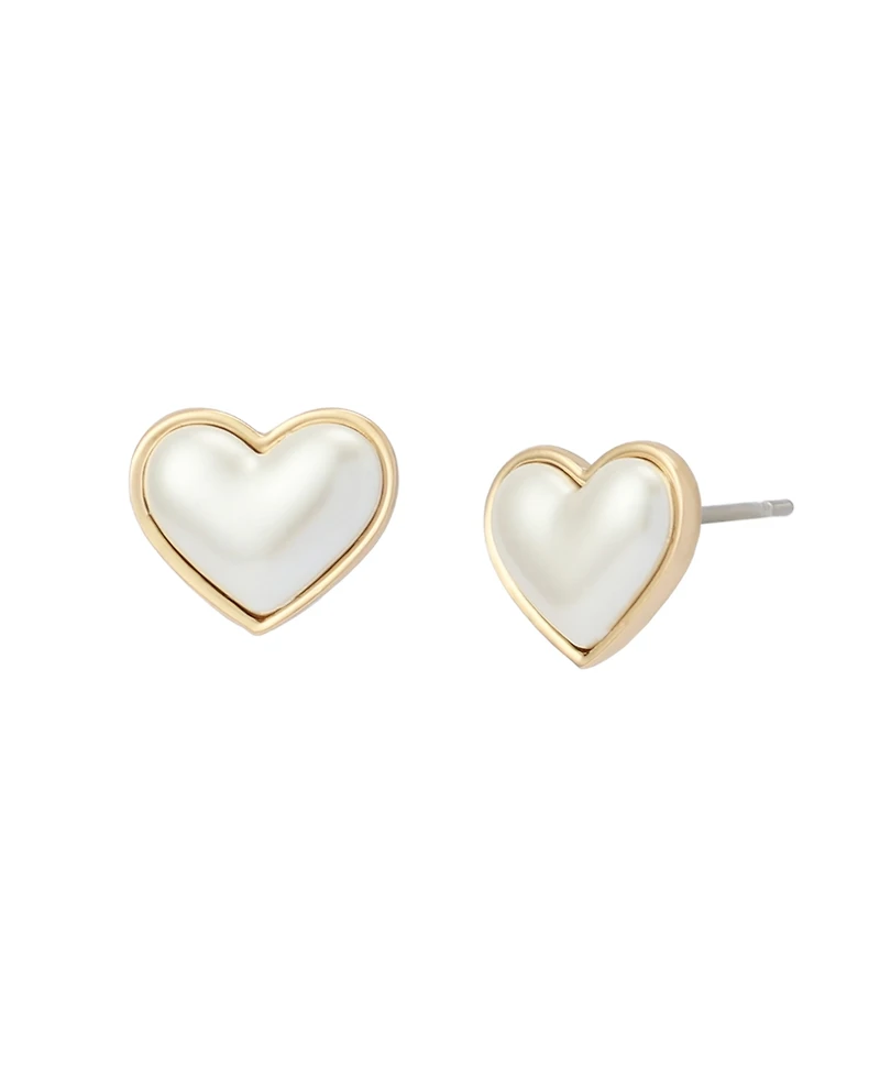 Betsey Johnson Faux Mother of Pearl Heart Stud Earrings