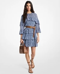 Michael Kors Women's Floral Ruffle Crew Neck Mini Dress