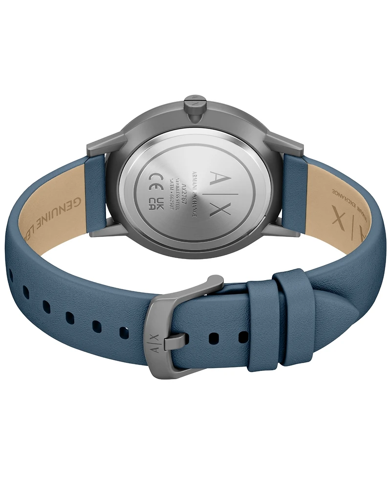 Armani Exchange Men's Quartz Three-Hand Blue Leather Watch, 42mm