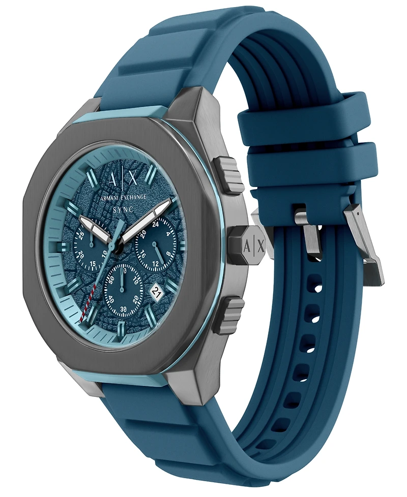 Armani Exchange Men's Sync Quartz Chronograph Blue Silicone Watch, 44mm
