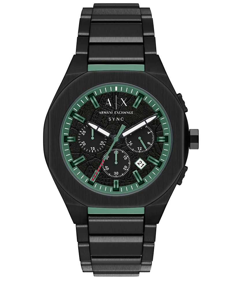 Armani Exchange Men's Sync Quartz Chronograph Black Stainless Steel Watch, 44mm