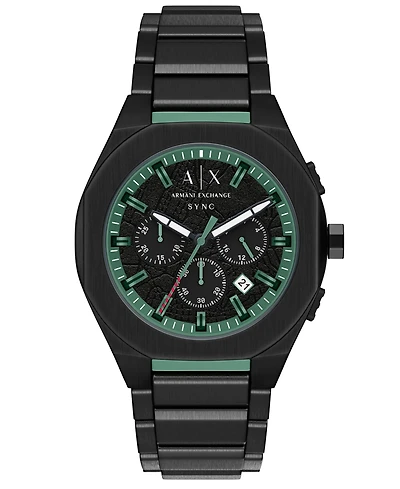 Armani Exchange Men's Sync Quartz Chronograph Black Stainless Steel Watch, 44mm