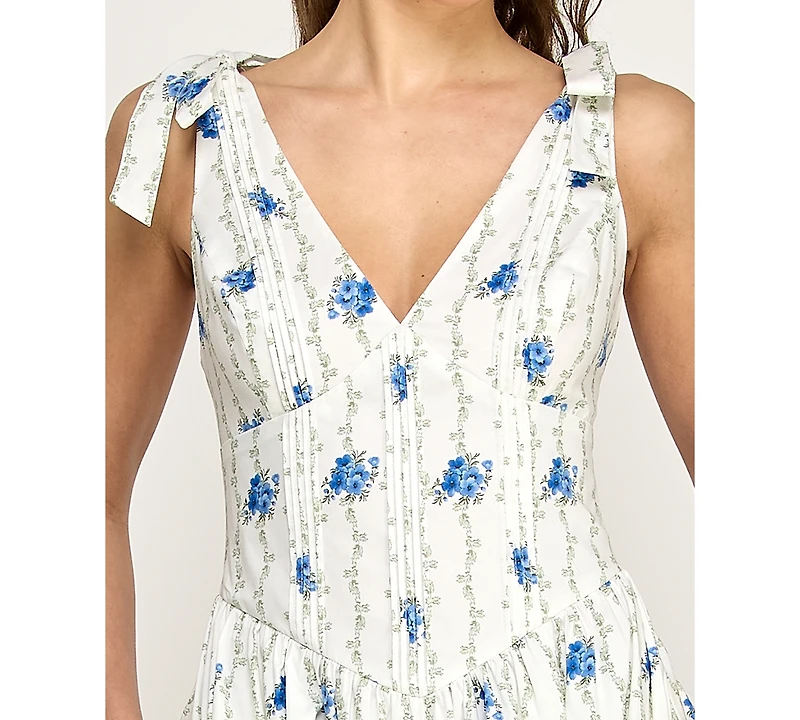 Alex & Sophia Juniors' Tie-Shoulder Floral Printed V-Neck Midi Dress