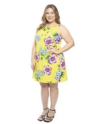 24seven Comfort Apparel Plus Floral Round Neck Shift Dress