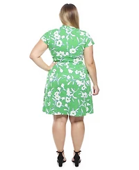 24seven Comfort Apparel Plus Floral Side Tie Wrap Dress