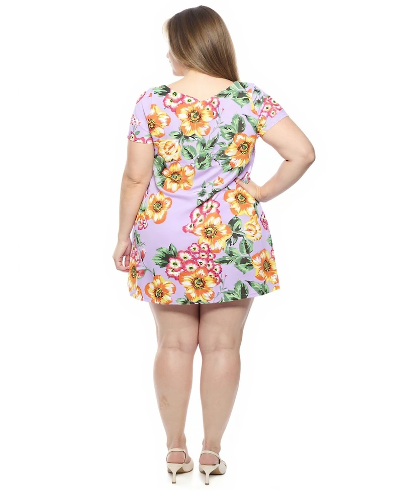 24seven Comfort Apparel Plus Floral Round Neck Shift Dress