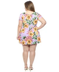 24seven Comfort Apparel Plus Floral Round Neck Shift Dress