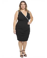 24seven Comfort Apparel Plus Faux Wrap Tulip Hemline Midi Dress