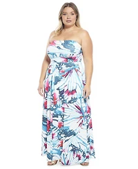 24seven Comfort Apparel Plus Butterfly Strapless Pocket Maxi Dress