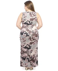 24seven Comfort Apparel Plus Paisley Side Slit Sheath Maxi Dress