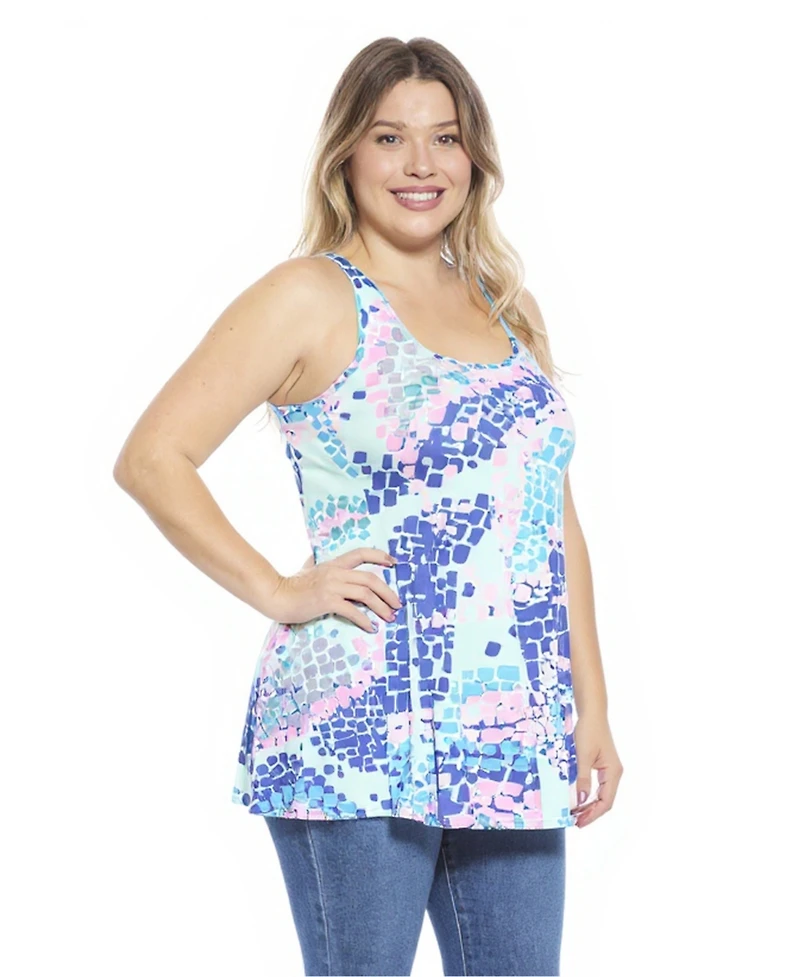 24seven Comfort Apparel Plus Abstract Scoop Neck Tunic Tank Top