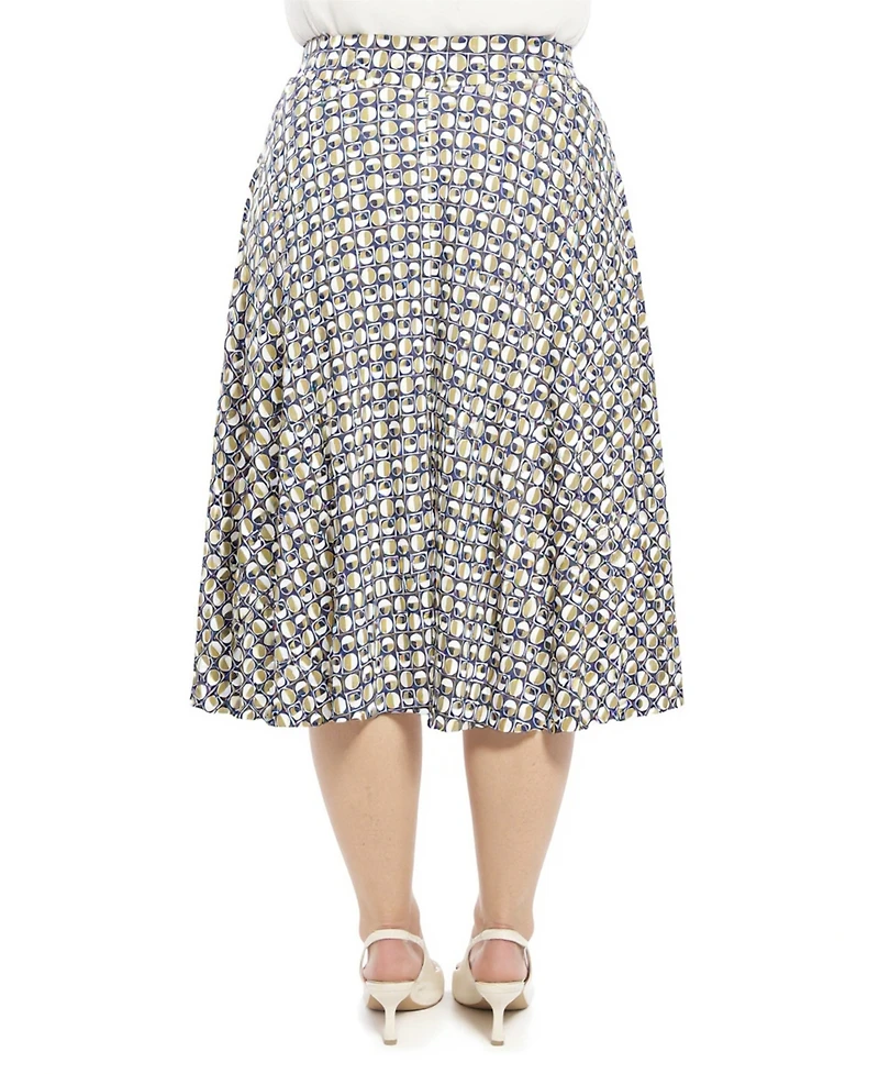 24seven Comfort Apparel Plus Geometric Elastic Waist Pocket Skirt