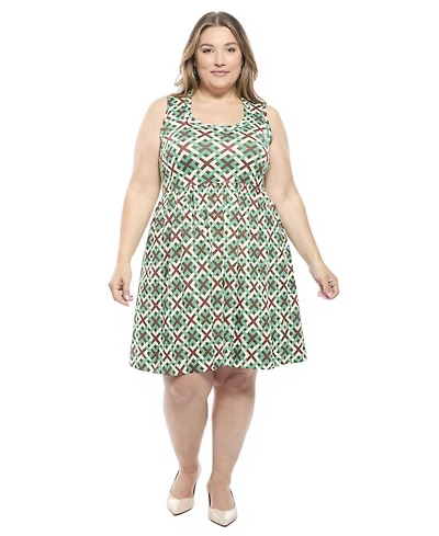 24seven Comfort Apparel Plus Geometric Sleeveless Fit and Flare Dress