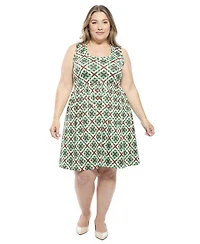 24seven Comfort Apparel Plus Geometric Sleeveless Fit and Flare Dress