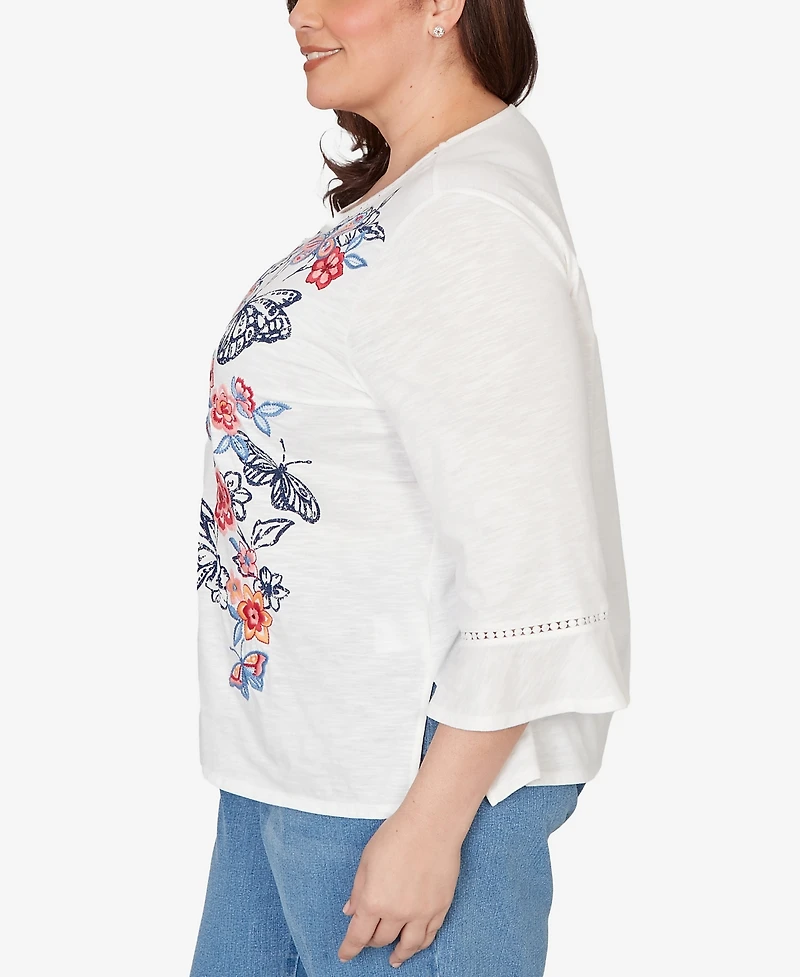 Alfred Dunner Plus Austin Embroidered Butterfly Crew Neck Knit Top