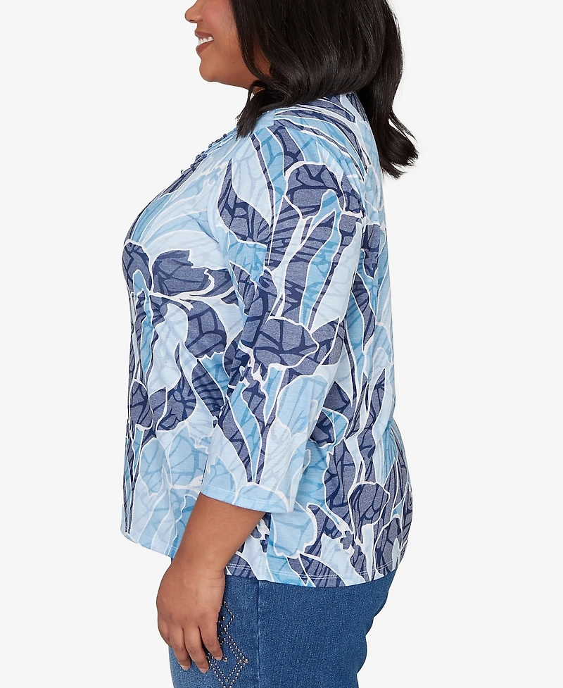 Alfred Dunner Plus Austin Monotone Patch Print Knotted Detail Top