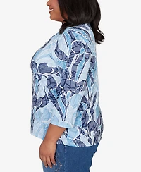 Alfred Dunner Plus Austin Monotone Patch Print Knotted Detail Top