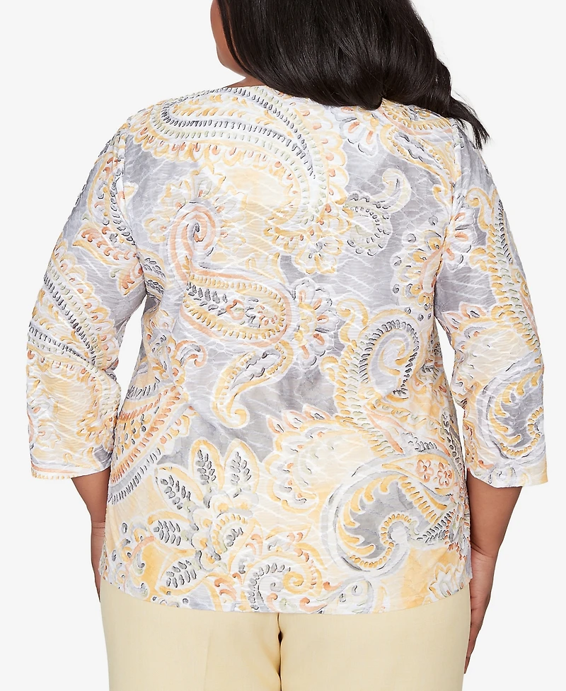 Alfred Dunner Plus Al Fresco Paisley Printed Patch Knit Top