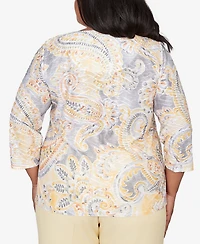 Alfred Dunner Plus Al Fresco Paisley Printed Patch Knit Top