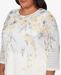 Alfred Dunner Plus Al Fresco Textured Floral Crew Neck Top