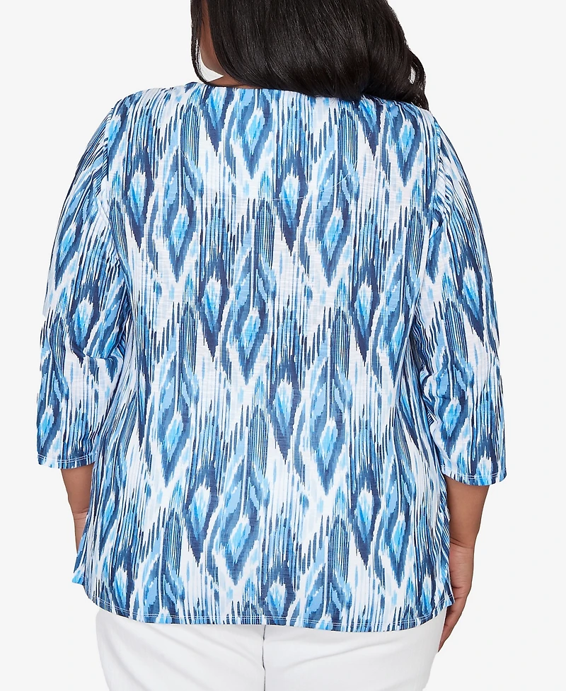Alfred Dunner Plus Mykonos Ikat Embellished Neck Top