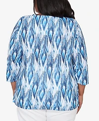 Alfred Dunner Plus Mykonos Ikat Embellished Neck Top