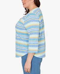 Alfred Dunner Plus Beachcomber Coastal Striped Top with Necklace