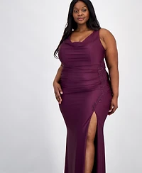 City Studios Trendy Plus Satin Drape-Neck Gown