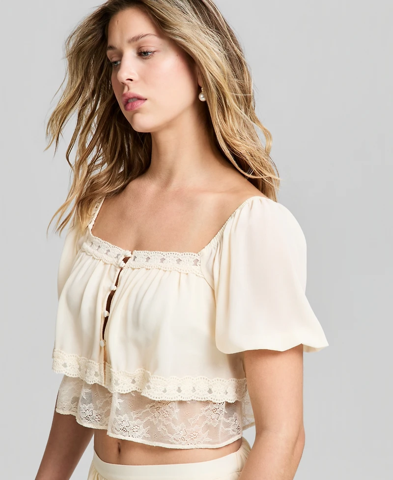 And Now This Women's Chiffon Lace Short-Sleeve Top, Macy's Exclusive