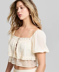 And Now This Women's Chiffon Lace Short-Sleeve Top, Macy's Exclusive