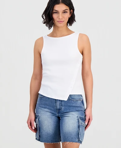 No Comment Juniors' Asymmetrical-Button Sleeveless Tank Top