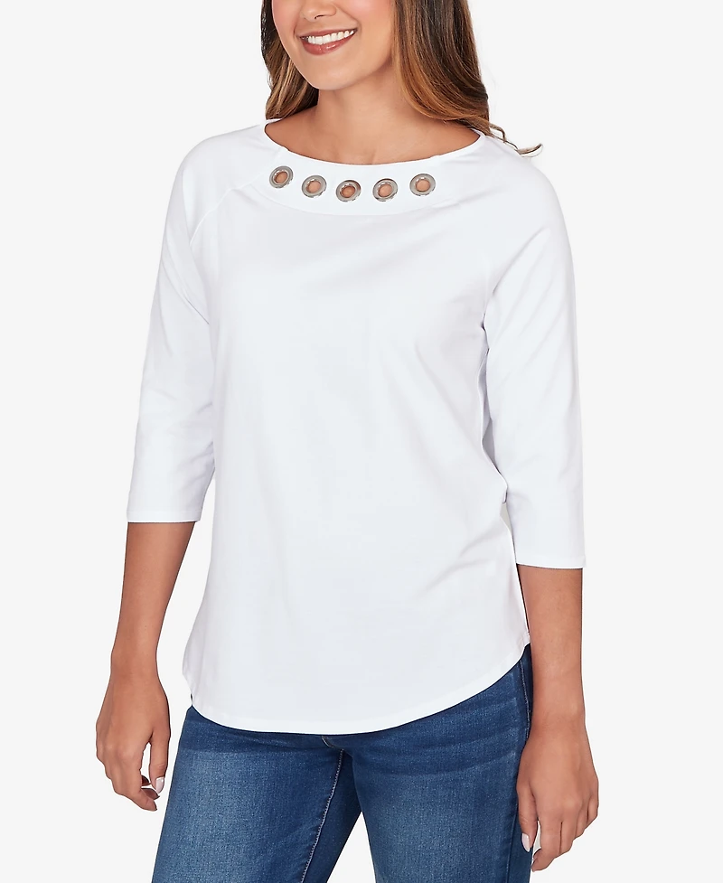 Ruby Rd. Petite Grommet Neck Solid Knit Top