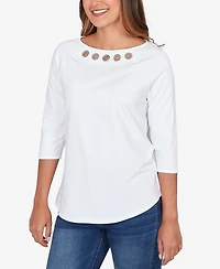 Ruby Rd. Petite Grommet Neck Solid Knit Top