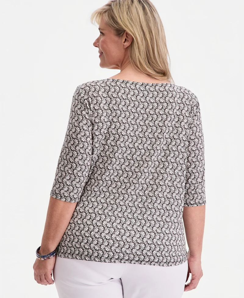 Jm Collection Plus Circular Pattern Twisted-Hem Top, Macy's Exclusive
