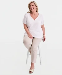 Jm Collection Plus Lace-Up V-Neck T-Shirt, Macy's Exclusive