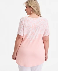Jm Collection Plus Size Wallpaper Necklace Short-Sleeve Top, Macy's Exclusive