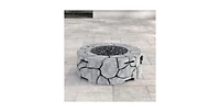 Flynama 28 Inch W 9 Inch H Fiber Reinforced Concrete Outdoor Fire Pit Stone Gray 40000 Btu Push Button Ignition