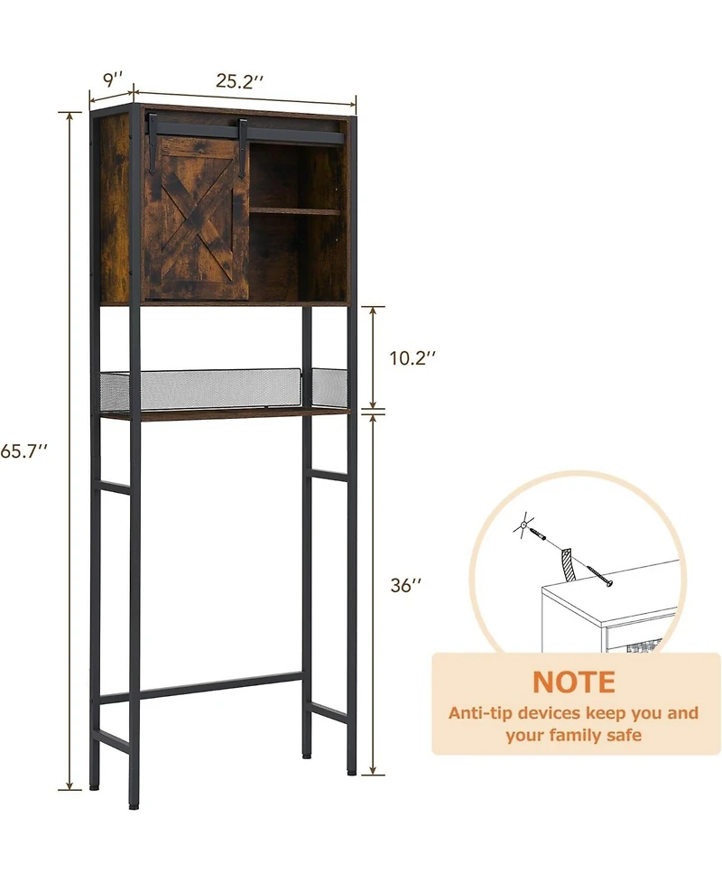 Homfan Toilet Storage Cabinet, Bathroom Organizer with Sliding Doors, Adjustable Shelf for Bathroom