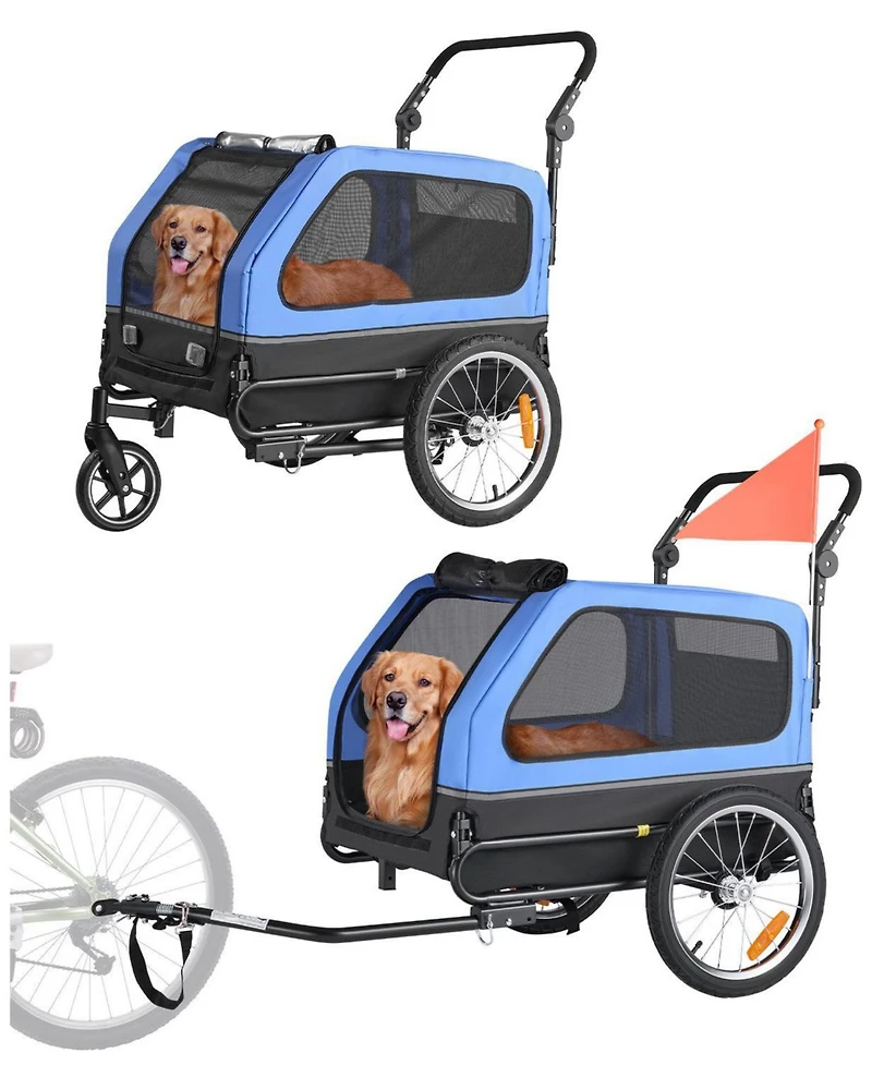 Sugift Dog Bike Trailer 2-in-1 Pet Carrier 88 Lb Capacity with Leash Attachment