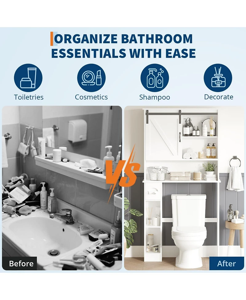 Homfan 65.4" h Bathroom Shelf over with Sliding Barn Door, for Bathroom, Laundry