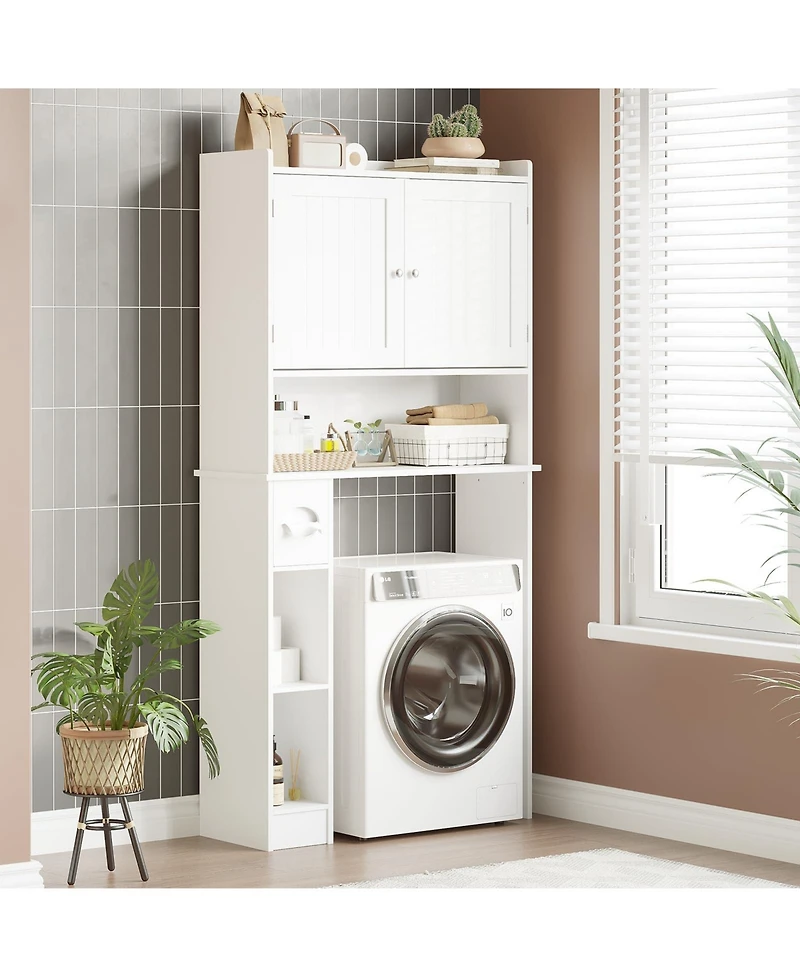 Homfan 65.4" h Bathroom Organizer with Double Doors, Adjustable Shelves, for Small Bathrooms