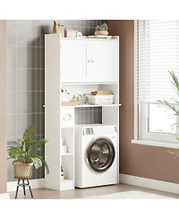 Homfan 65.4" h Bathroom Organizer with Double Doors, Adjustable Shelves, for Small Bathrooms