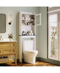 Homfan 68.5" h Bathroom Organizer Space Saver Over Toilet, Wood Rack for Bathroom, Restroom