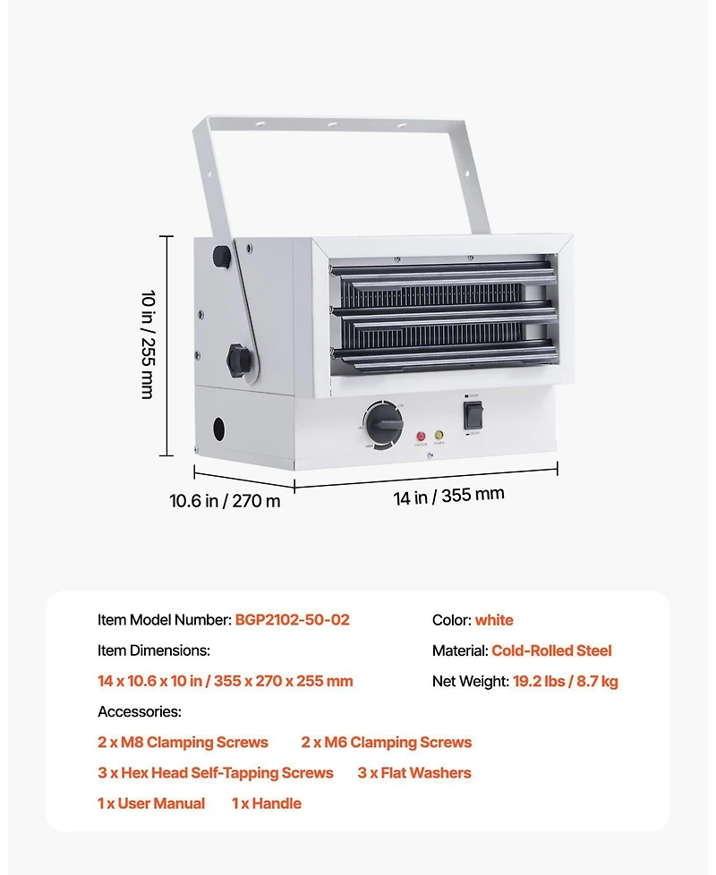 Sugift Electric Garage Heater 5000W Dual-Setting Low Noise Commercial Heater