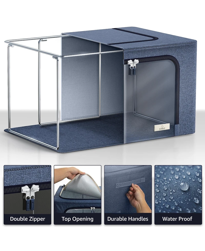 Sorbus Pack Foldable Storage Box - Metal Frame, Oxford Fabric, Large Window & Handles Organization for Bedroom