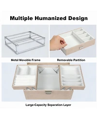Yigii 3-Layer Jewelry Organizer Box for Women - Large Capacity, Pu Leather, Space-Saving
